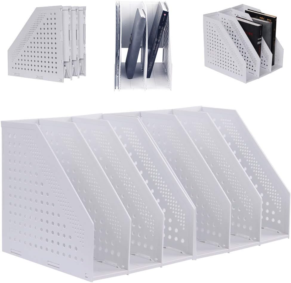 Gray 2Pcs Collapsible Magazine File Holder with 3 Vertical Compartments Q763085