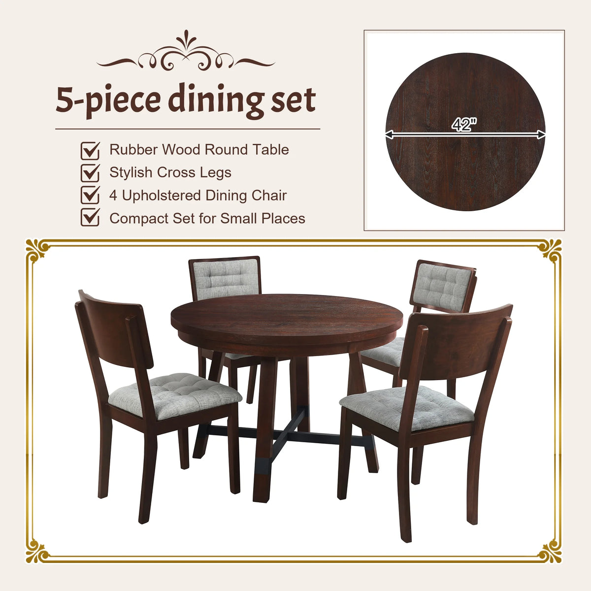Rustic Wood 5 Piece Dining Table Set C881069