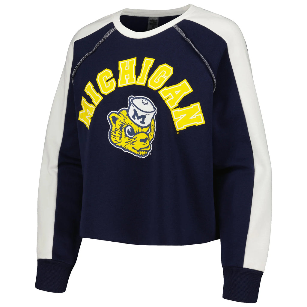Navy Raglan-Cropped Pullover Sweatshirt H864332