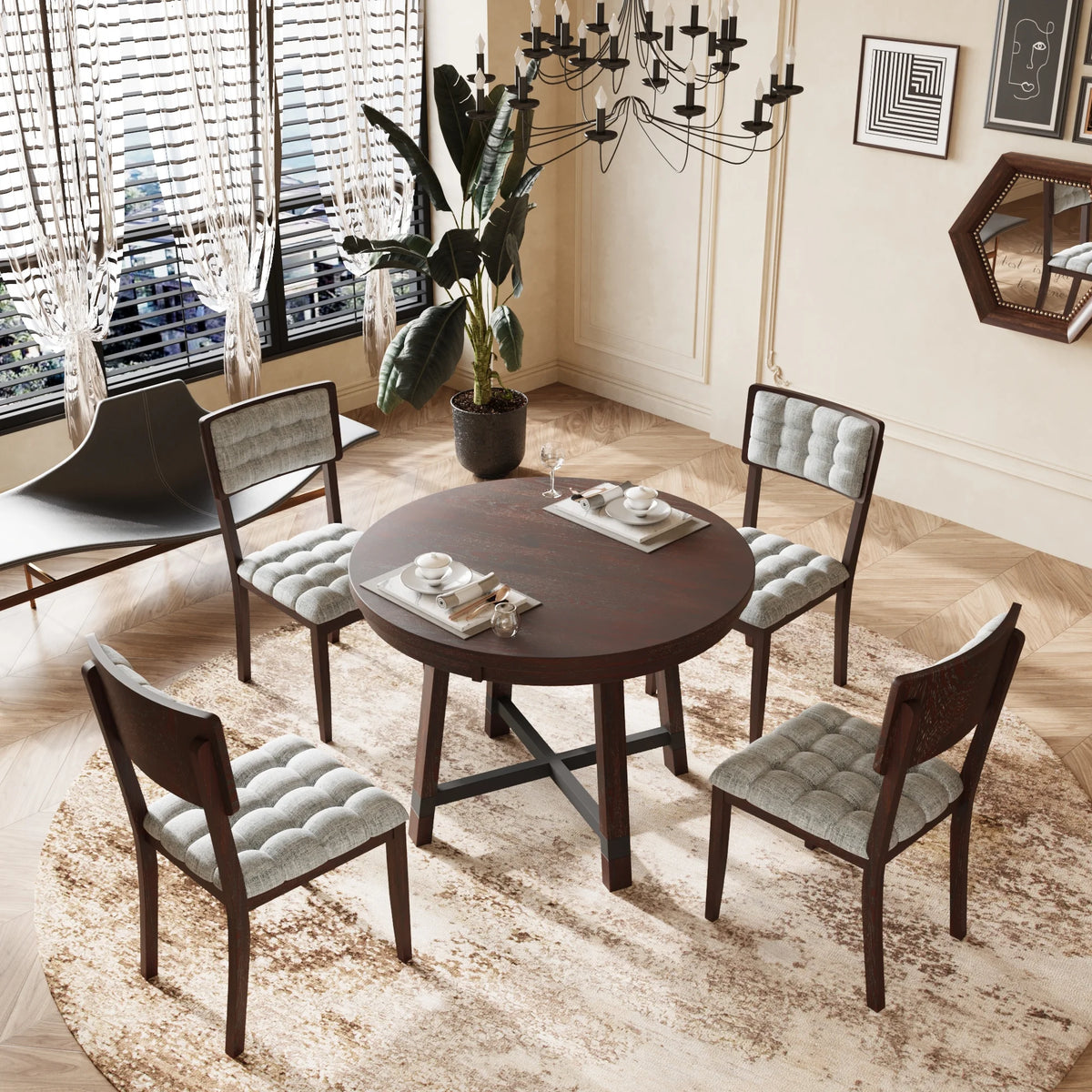 Rustic Wood 5 Piece Dining Table Set C881069