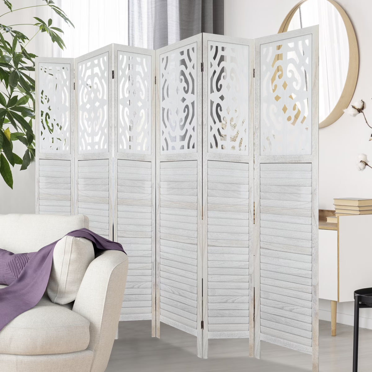 White 6 Panel Room Divider E84693