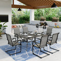 7-Piece Outdoor Patio Dining Set with 6 Rocking Chairs and 1 Metal Table V288